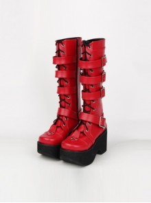Punk Gothic Rivets Lace-up High Boots