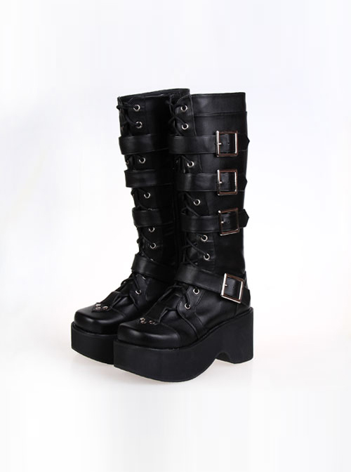 Punk Gothic Rivets Lace-up High Boots