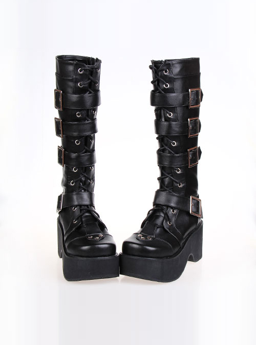 Punk Gothic Rivets Lace-up High Boots