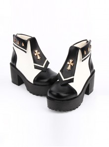 Navy Style Cross Decoration High Heel Ankle Boots