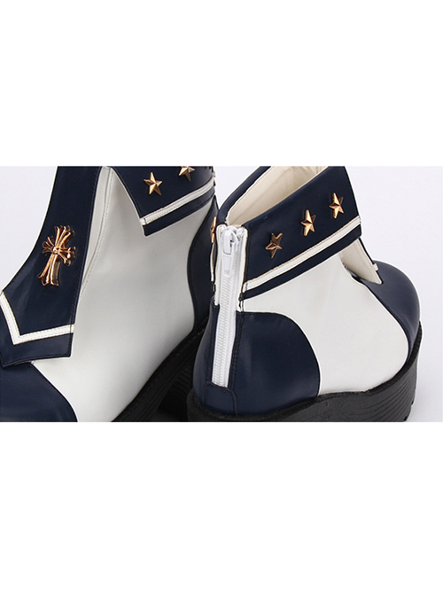 Navy Style Cross Decoration High Heel Ankle Boots