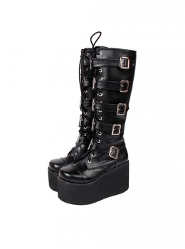 Punk Black Cross Ornament Lace-up Lolita High Boots