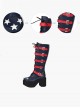 Punk Stars Pattern Red Buckles Dark Blue Lolita High Boots