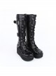 Punk Black Belt Buckle Lace-up Lolita Middle Barrel Boots