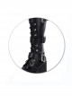 Punk Black Belt Buckle Lace-up Lolita Middle Barrel Boots