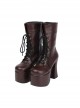 Brown Round-toe Lace-up Thick Bottom Lolita Middle Barrel Boots