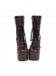 Brown Round-toe Lace-up Thick Bottom Lolita Middle Barrel Boots