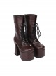 Brown Round-toe Lace-up Thick Bottom Lolita Middle Barrel Boots