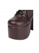 Brown Round-toe Lace-up Thick Bottom Lolita Middle Barrel Boots