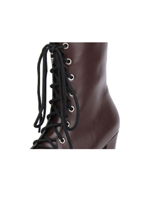 Brown Round-toe Lace-up Thick Bottom Lolita Middle Barrel Boots