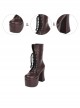 Brown Round-toe Lace-up Thick Bottom Lolita Middle Barrel Boots