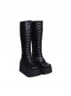 Concise Lace-up Black Lolita High Boots