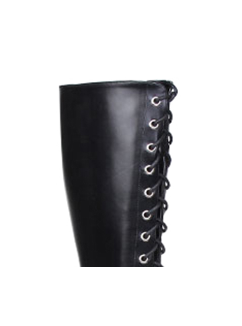 Concise Lace-up Black Lolita High Boots