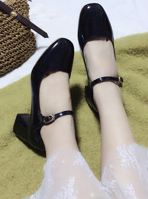 Retro Square-toe Lolita Mid Heel Shoes