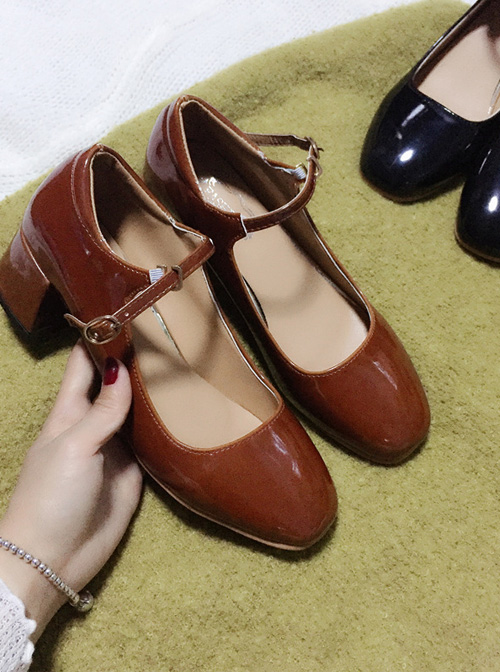 Retro Square-toe Lolita Mid Heel Shoes