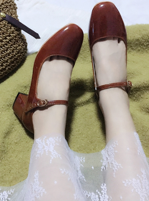 Retro Square-toe Lolita Mid Heel Shoes