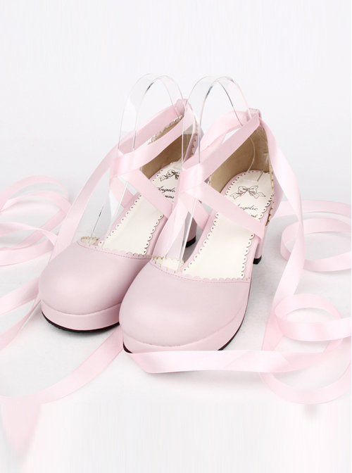 Lace Design Lolita Small Round Heel Round-toe High Heel Shoes