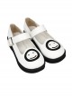 Smiling Face Pattern White Buckle Band Lolita Flat Shoes