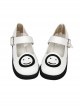 Smiling Face Pattern White Buckle Band Lolita Flat Shoes