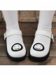 Smiling Face Pattern White Buckle Band Lolita Flat Shoes