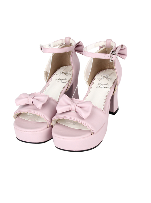 Pink Concise Bowknot Sweet Lolita High Heel Sandals