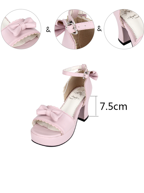 Pink Concise Bowknot Sweet Lolita High Heel Sandals