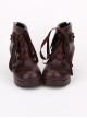 Brown Gear Decoration Lace-up Lolita High Heel Short Boots