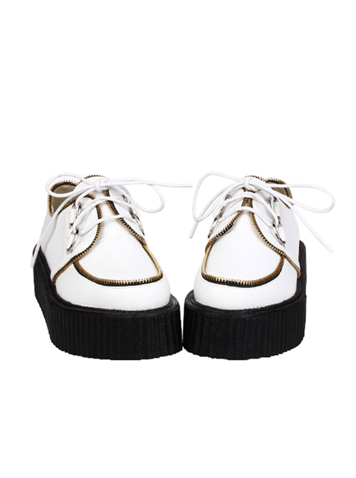 Punk White Zipper Decoration Lace-up Lolita Platform shoes