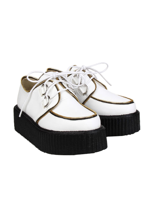 Punk White Zipper Decoration Lace-up Lolita Platform shoes