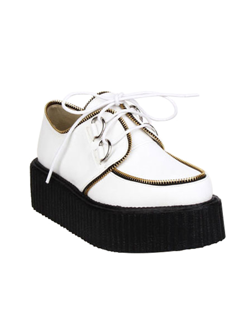 Punk White Zipper Decoration Lace-up Lolita Platform shoes