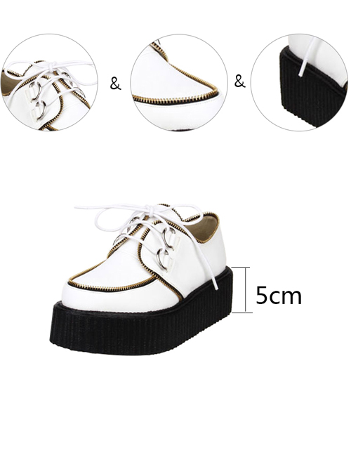 Punk White Zipper Decoration Lace-up Lolita Platform shoes