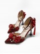 Gorgeous Red Chinese Style Classic Lolita Pointed Toe High Heel Shoes