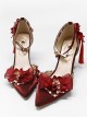 Gorgeous Red Chinese Style Classic Lolita Pointed Toe High Heel Shoes