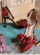 Gorgeous Red Chinese Style Classic Lolita Pointed Toe High Heel Shoes