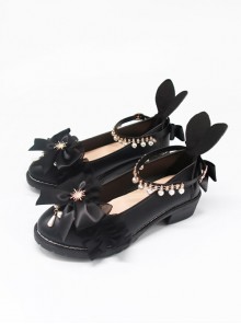 Black PU Bowknot Rabbit Ears Sweet Lolita Thick Heel Shoes