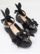 Black PU Bowknot Rabbit Ears Sweet Lolita Thick Heel Shoes