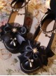 Black PU Bowknot Rabbit Ears Sweet Lolita Thick Heel Shoes