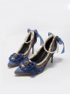 Pointed-toe Dark Blue Suede Classic Lolita Thin High Heel Shoes