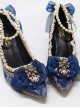 Pointed-toe Dark Blue Suede Classic Lolita Thin High Heel Shoes