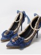 Pointed-toe Dark Blue Suede Classic Lolita Thin High Heel Shoes