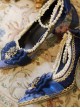 Pointed-toe Dark Blue Suede Classic Lolita Thin High Heel Shoes