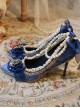 Pointed-toe Dark Blue Suede Classic Lolita Thin High Heel Shoes