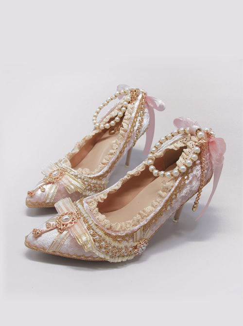 Exquisite Rose Pendant Pink Pointed-toe Classic Lolita pink High Heel Shoes