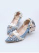 Light Blue Suede Exquisite Pearl Decoration Classic Lolita High Heel Shoes