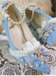 Light Blue Suede Exquisite Pearl Decoration Classic Lolita High Heel Shoes