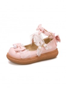 Round-toe Small Pompom Pendant Cute Bowknot Sweet Lolita Flat Shoes