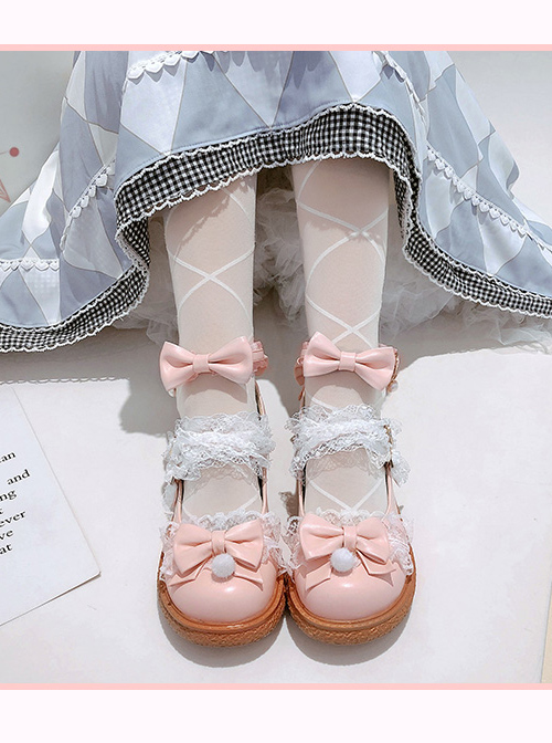 Round-toe Small Pompom Pendant Cute Bowknot Sweet Lolita Flat Shoes