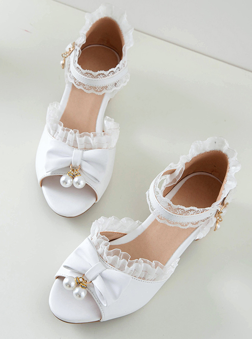 Pearl Pendant Bowknot Sweet Lolita Summer Peep Toe Sandals 