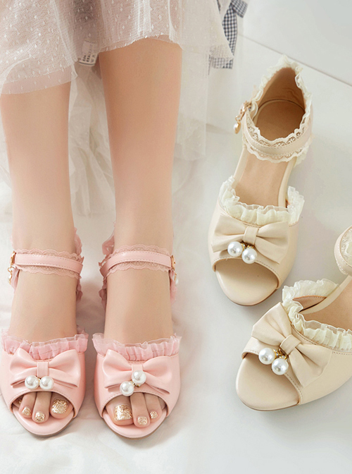 Pearl Pendant Bowknot Sweet Lolita Summer Peep Toe Sandals 