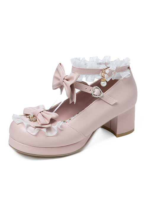 Bowknot White Frills Sweet Lolita Easy Matching High Heel Shoes